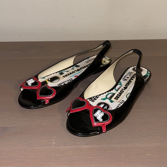 Harajuku Lovers Black Patent Leather Peep Toe Flats - Women’s Size 7 - Picture 4 of 11